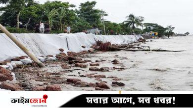 ভোলায় ঢেউয়ের আঘাতে বেড়িবাঁধে ভাঙন, ঝুঁকিতে ২ হাজার পরিবার