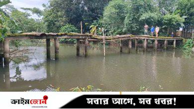 বাঁশ-কাঠে জোড়াতালি দেওয়া সেতু, ঝুঁকি নিয়ে পারাপার