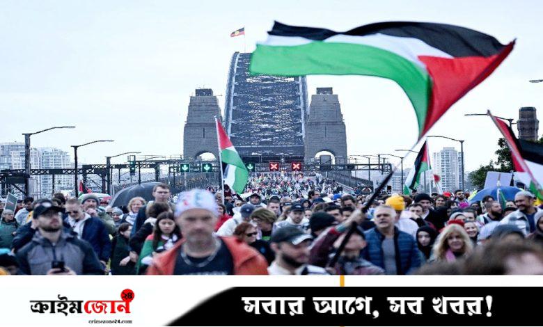 বৃষ্টি উপেক্ষা করে সিডনিতে ফিলিস্তিনপন্থী বিক্ষোভে লাখো মানুষ