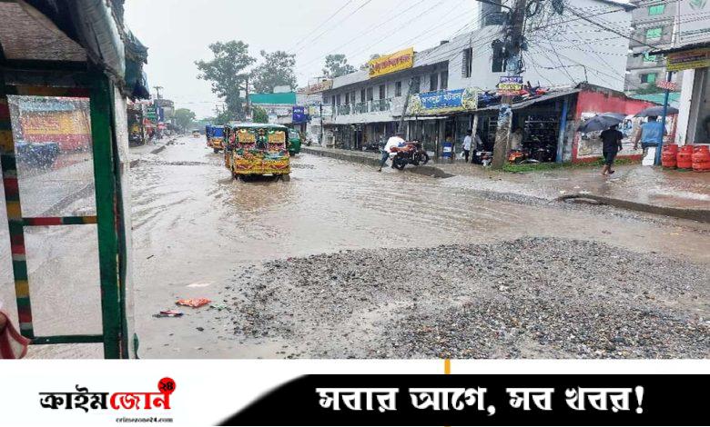 শ্রীপুরে শহরের সড়কে হাঁটুপানি, বড় বড় গর্তে ঝুঁকিপূর্ণ চলাচল