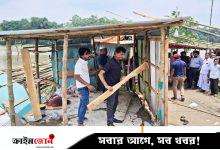 শীতলক্ষ্যায় জেগে ওঠা চর থেকে অবৈধ দখল উচ্ছেদ, দোকানপাট ভেঙে দিল প্রশাসন