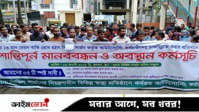 ১৩ মাসের বেতন বকেয়া, আন্দোলনে উপজেলা হাসপাতালের আউটসোর্সিং কর্মচারীরা