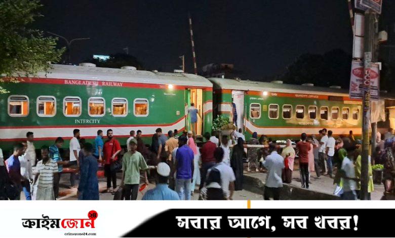 ব্রডগেজ ট্রেন মিটারগেজ লাইনে, ইঞ্জিনসহ বগি লাইনচ্যুত