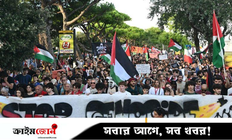 ভেনিস চলচ্চিত্র উৎসবে ইসরায়েলের বিরুদ্ধে হাজারো মানুষের বিক্ষোভ